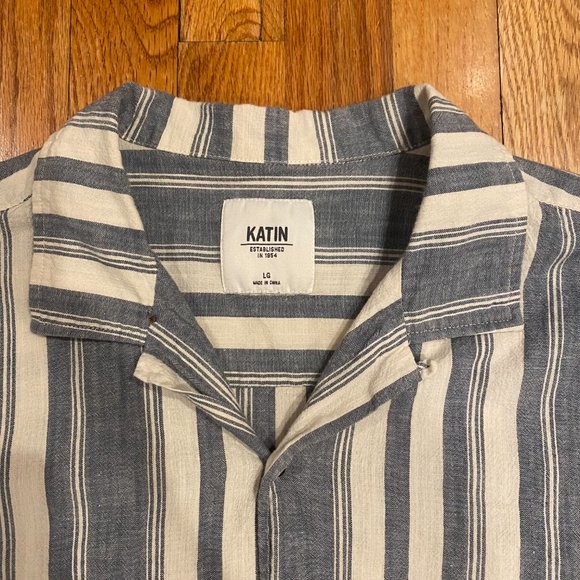 Katin Ian Short-Sleeve Button Down Shirt Stripped Linen Blue - Picture 4 of 4